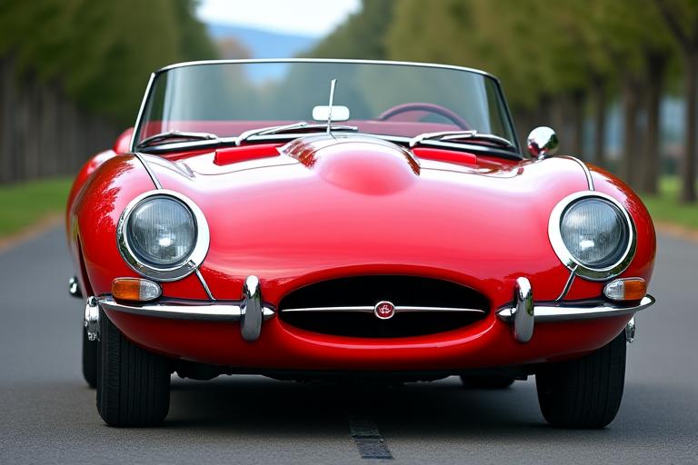 A vintage red convertible from the 1960s.