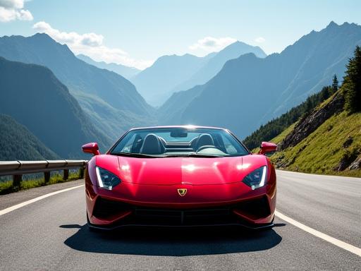 A red convertible on the Furka Pass in Switzerland.